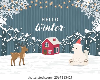 Winter cute forest animals. vector illustration.