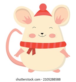 Winter Cute Mouse With Hat And Scarf