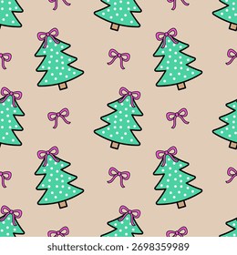 Patrón inconsútil lindo del árbol de navidad del invierno en un fondo beige