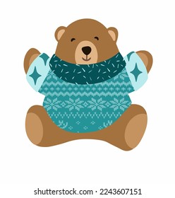 winter cute teddy bear in a sweater sitting