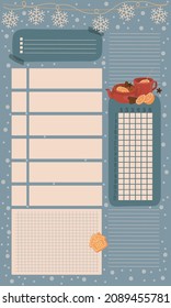 Winter daily planner template. Organizer. Paper sheet. Isolated vector colorful element. 