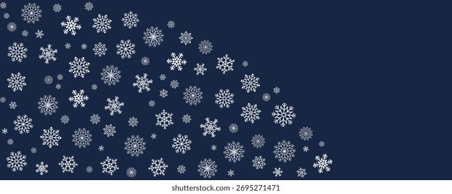 Fundo escuro de inverno com flocos de neve brancos. Perfeito para cartões de férias de Natal ou inverno e desenhos criativos. Ilustração vetorial