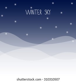 Winter dark night sky and snow with text "winter sky". vector illustration.