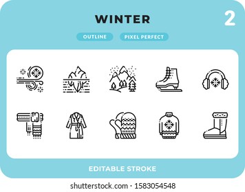 Winter Dashed Outline Icons Pack for UI. Editable Stroke. Pixel perfect thin line vector icon set for web design and website application.