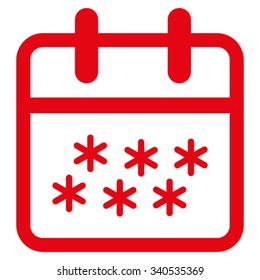 Winter Date vector icon. Style is flat symbol, red color, rounded angles, white background.