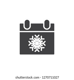 Winter day calendar vector icon. filled flat sign for mobile concept and web design. Calendar with snowflake simple solid icon. Symbol, logo illustration. Pixel perfect vector graphics