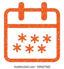 Winter Day grainy textured icon for overlay watermark stamps. Flat symbol with unclean texture. Dotted vector orange ink rubber seal stamp with grunge design on a white background.