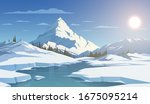 Winter day landscape with mountains