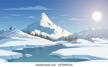 Winter day landscape with mountains