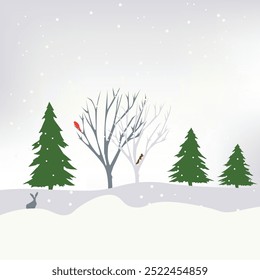 Winter day vector illustation with copy space. Northern landscape, short winter day