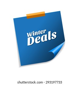 Winter Deals Blue Sticky Notes Vector Icon Design