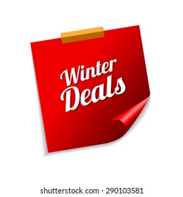 Winter Deals Red Sticky Notes Vector Icon Design