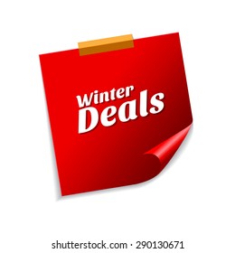 Winter Deals Red Sticky Notes Vector Icon Design