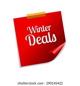 Winter Deals Red Sticky Notes Vector Icon Design