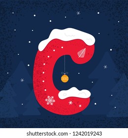 Winter Decorated Alphabet. Snow holiday letter C