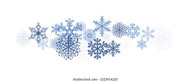 Winter decoration element from flying ornamental snowflakes.