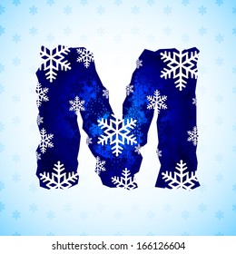 Winter decorations. Alphabet made of snowflakes
