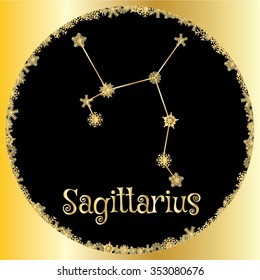 Winter decorations. Symbols of snowflakes. Signs of the zodiac. Sagittarius 