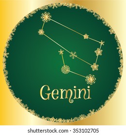 Winter decorations. Symbols of snowflakes. Signs of the zodiac. Gemini