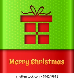 Winter decorative background with red present box and green dotted pattern vector illustration