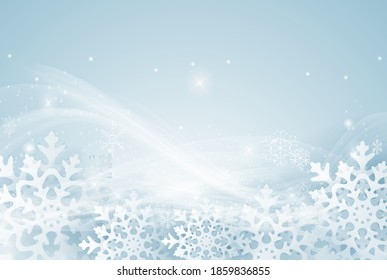 Winter decorative background template with snow, snowflakes and wind. Vector Illustration EPS10