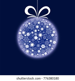 Winter decorative Christmas holidays background with snowflakes in the form of a Christmas ball. Abstract vector Illustration.