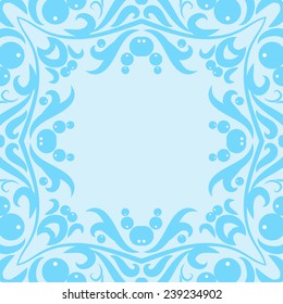 Winter decorative frame with blue rowan berries and leaves. Vector illustration.