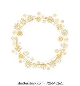 Winter decorative frame with golden and silver frothen elements, round circular lines, decor element for invitations and greeting cards vector illustration