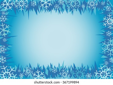 Winter decorative frame.
Frame of snowflakes on the blue  background. Vector available..

