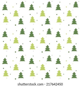 Winter decorative paper - green trees and snow on white background. Winter seamless pattern. Winter background.