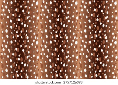 Winter deer fawn fur pattern. Seamless brown background with white spots. Wild animal skin texture for seasonal design.