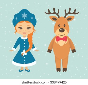winter deer and snow maiden