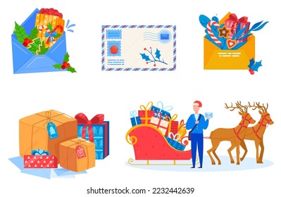 Winter delivery gifts, present purveyance box, surprise package, isolated on white, design, in style cartoon vector illustration.