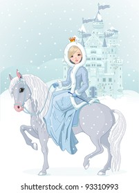 Winter design of Beautiful princess riding horse