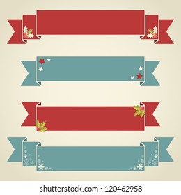 Winter design Christmas ribbons for text and sale discounts in retro vintage style