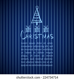 winter design with Christmas tree on a background of blue stripes. vector illustration EPS 10