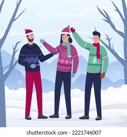 Winter design concept with people character