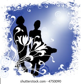 winter design with people silhouettes and foliage