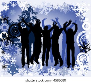 winter design with people silhouettes and snowflakes