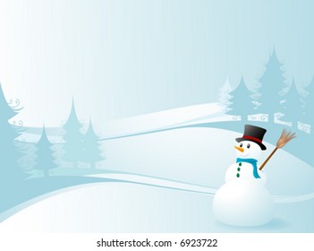 winter design with snowman in fir tree landscape