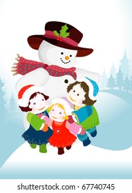 diseño de invierno con muñecos de nieve y niños