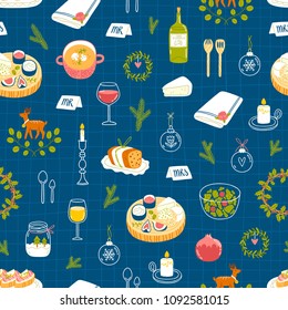 Winter dinner party vector seamless pattern
