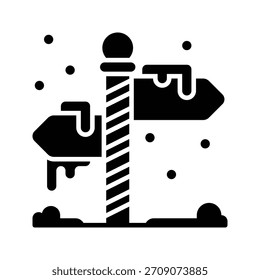 Icono de estilo de glifo de señal de dirección de invierno,
