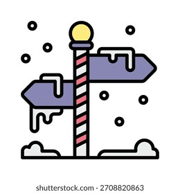 Winter Direction Signpost Lineal Colour Style Icon,