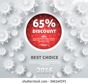 Winter discount best choice design flat. Sale and coupon, offer shopping, promotion and save money, winter christmas,  label and price, advertising buy, special retail illustration