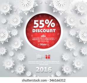 Winter discount best choice design flat. Sale and coupon, offer shopping, promotion and save money, winter christmas,  label and price, advertising buy, special retail illustration