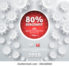 Winter discount best choice design flat. Sale and coupon, offer shopping, promotion and save money, winter christmas,  label and price, advertising buy, special retail illustration