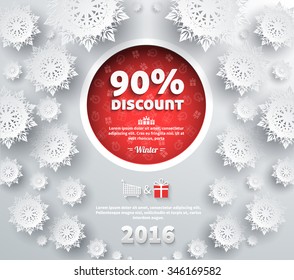 Winter discount best choice design flat. Sale and coupon, offer shopping, promotion and save money, winter christmas,  label and price, advertising buy, special retail illustration