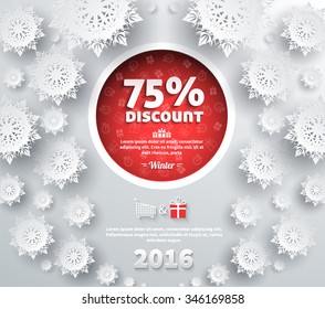 Winter discount best choice design flat. Sale and coupon, offer shopping, promotion and save money, winter christmas,  label and price, advertising buy, special retail illustration