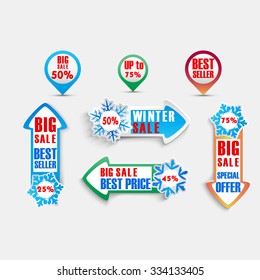 Winter discount cedule and labels background. vector